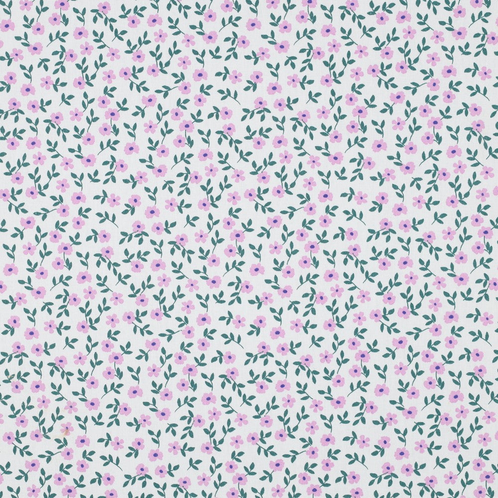 Popeline fleuris rose et verte