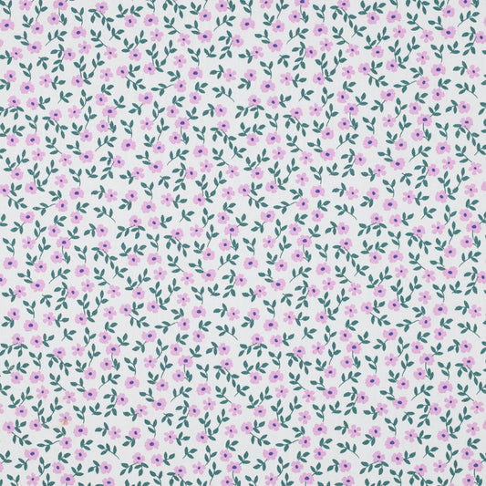 Popeline fleuris rose et verte