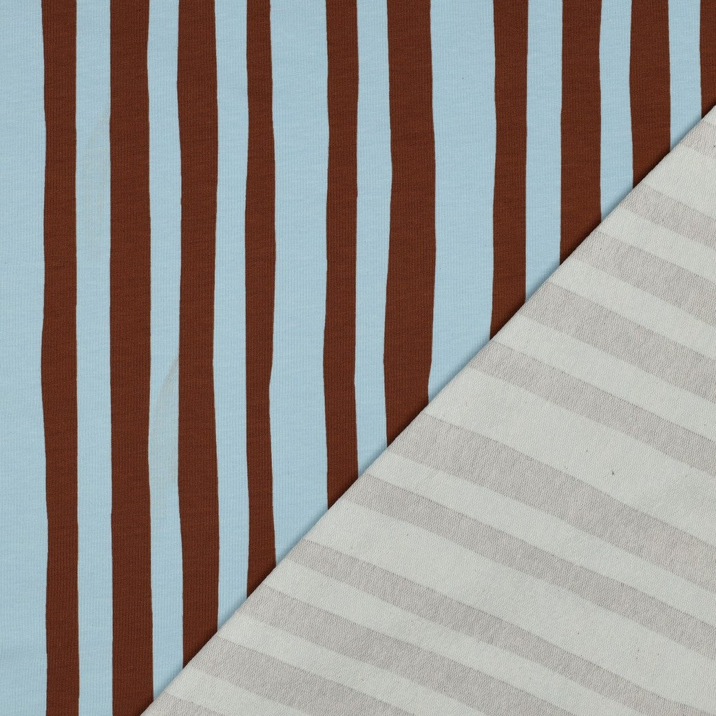 French terry rayure - bleu clair/brun