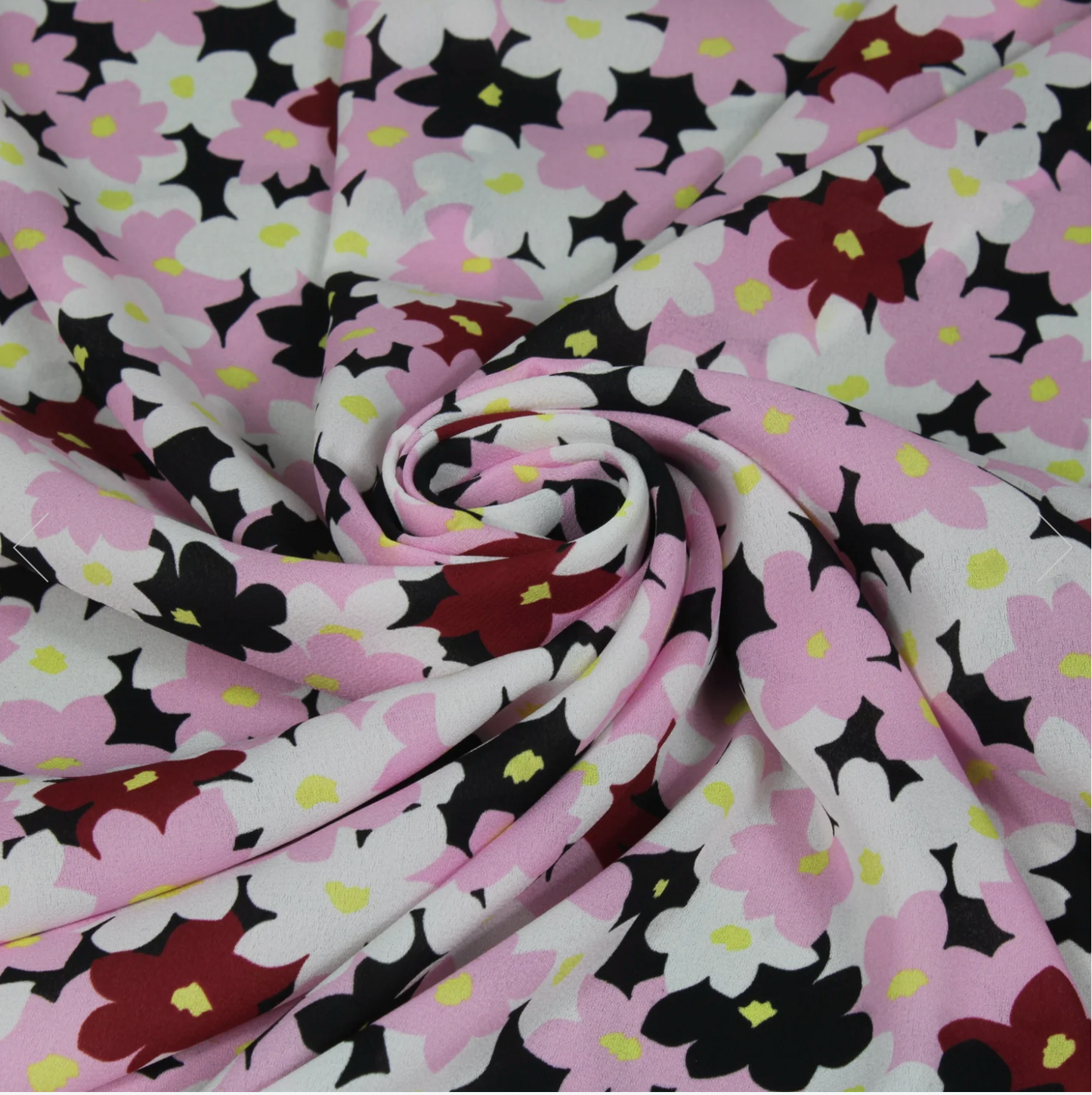 Crêpe georgette fleurs vintages noir, rose et blanc