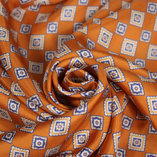 Viscose imprimé carré orange et bleu