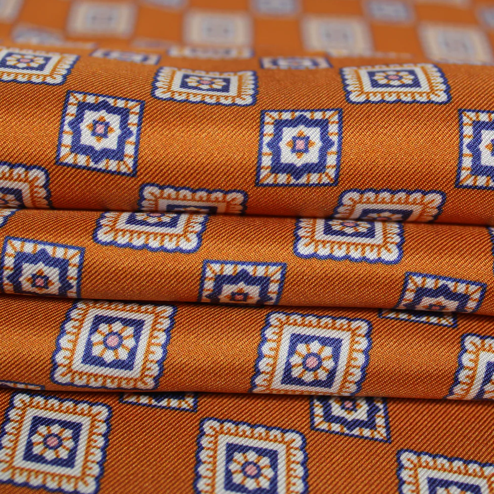 Viscose imprimé carré orange et bleu