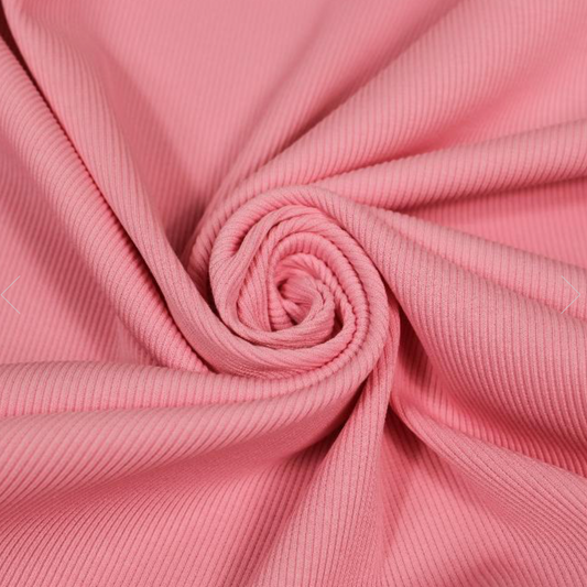Coton maille côtelé stretch - rose clair