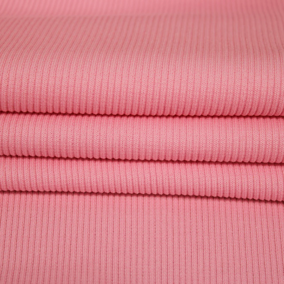 Coton maille côtelé stretch - rose clair