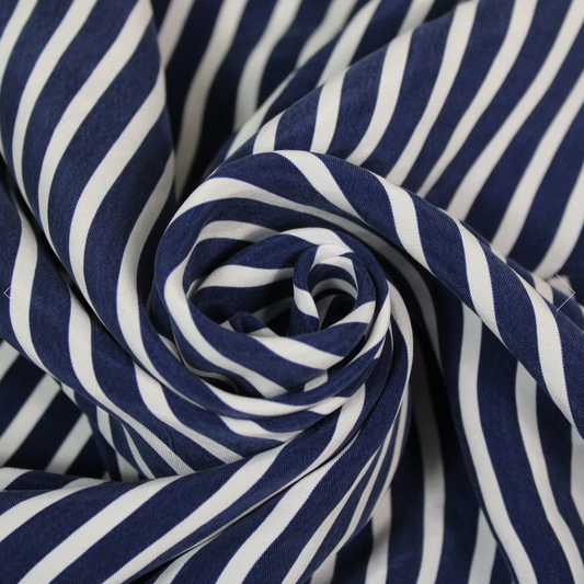 Twill cupro à rayures bleu marine et blanche