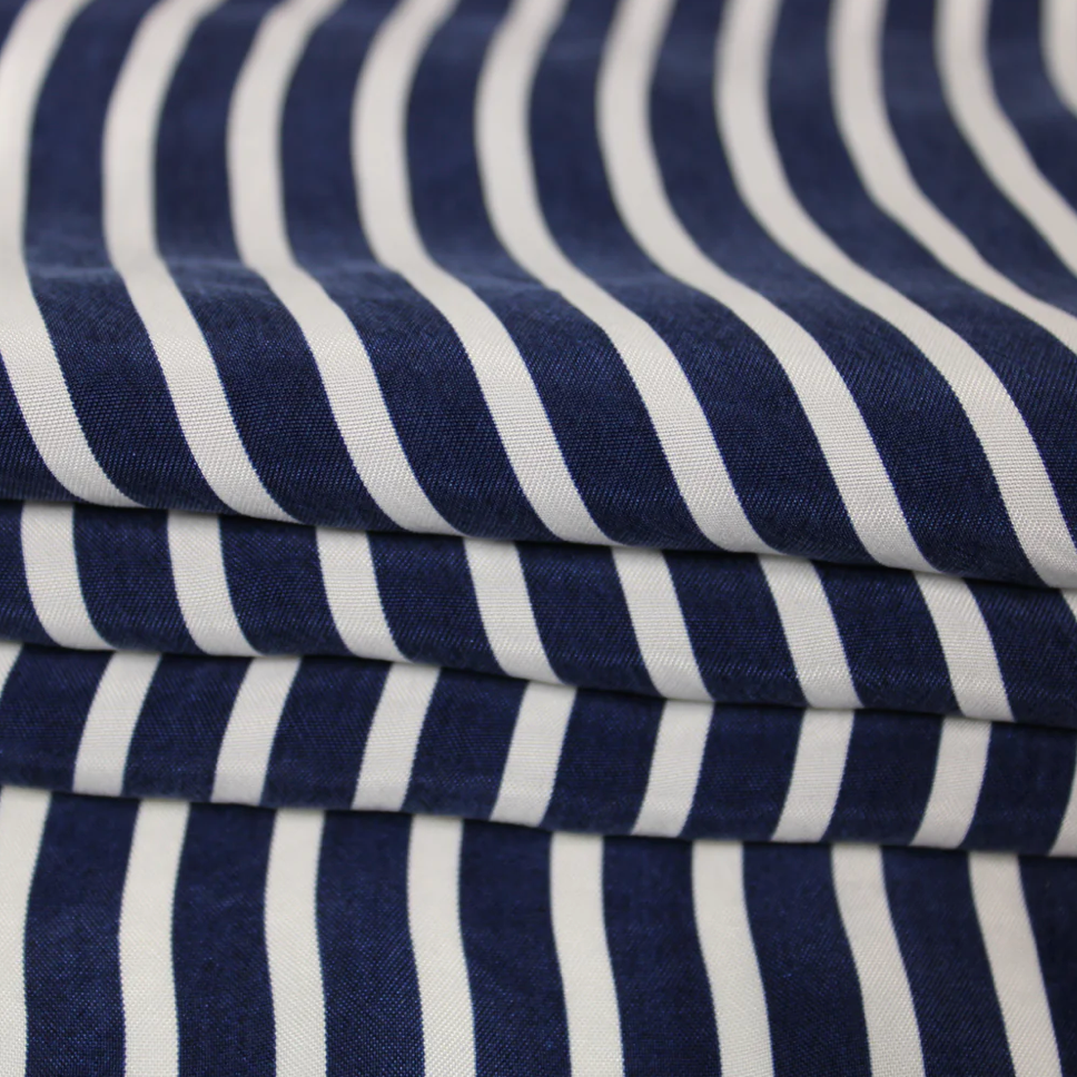 Twill cupro à rayures bleu marine et blanche