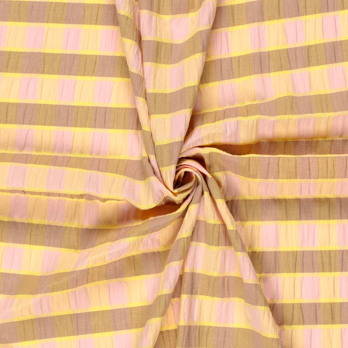 Seersucker carreaux jaune et rose