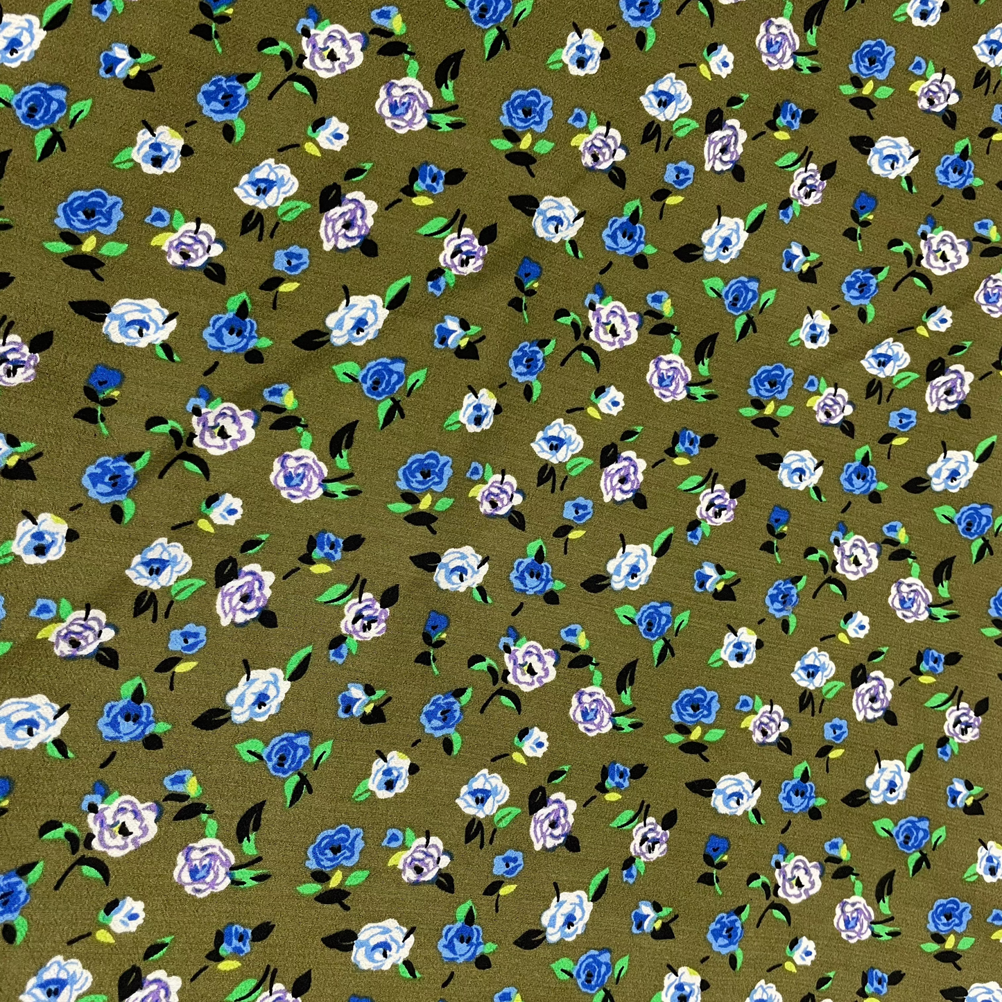 Viscose kaki fleur bleue