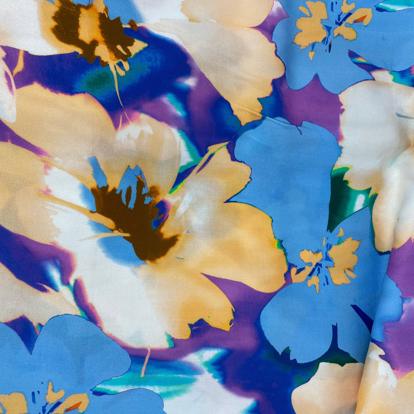 Viscose fleurs bleu et rose