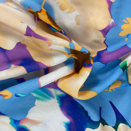 Viscose fleurs bleu et rose