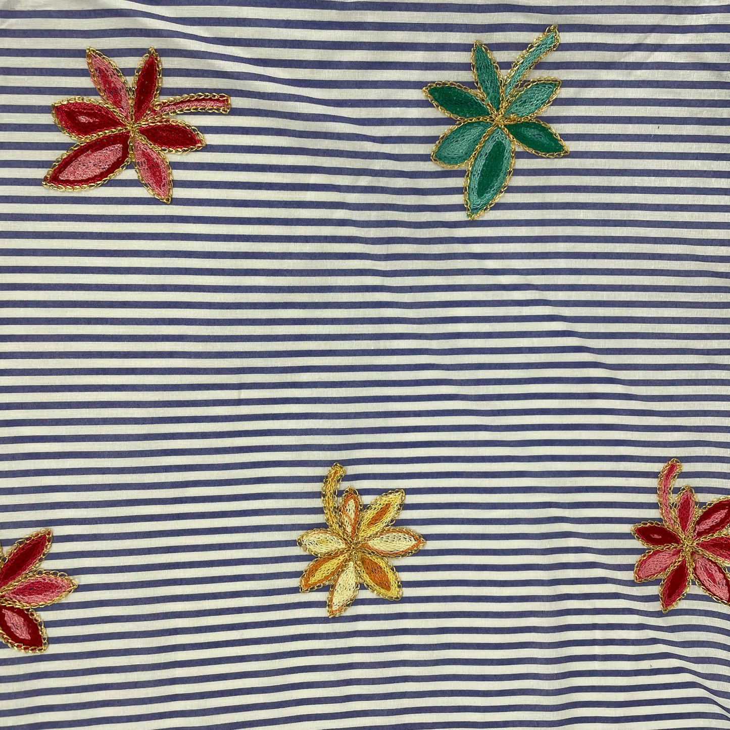Coton rayures fleurs brodées