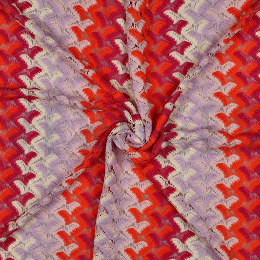 Tissu crochet fuchsia orange écru