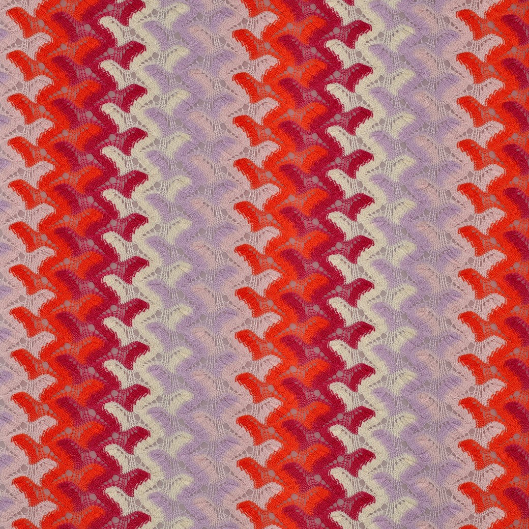Tissu crochet fuchsia orange écru