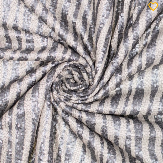 Tissu Maille à Sequins gris et blanc