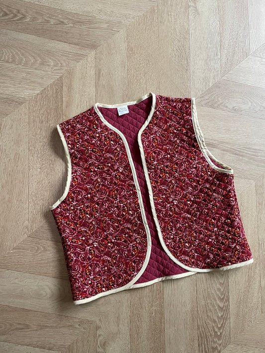 Gilet sans manche fleuri bordeaux